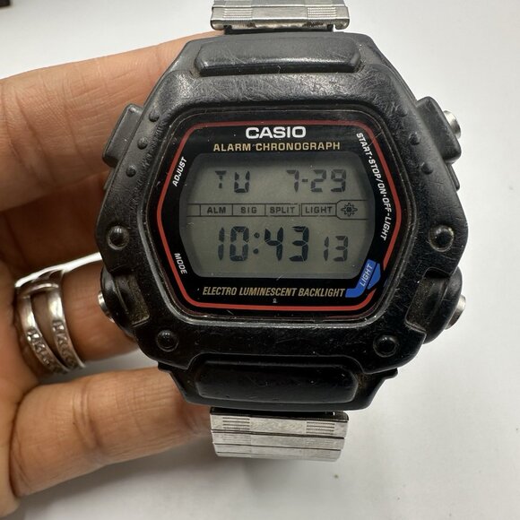 Casio Other - Casio Digital Watch Men Black Chronograph Silver Tone Stretch Band DW-290 T